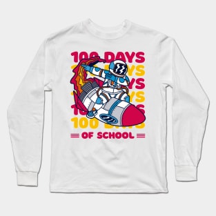 100 days of school typography featuring Astronauts dabbing on a rocket #2 Long Sleeve T-Shirt